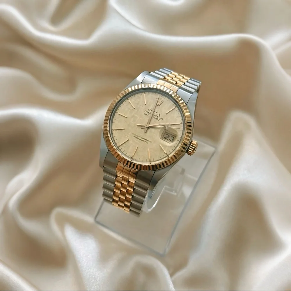 Authentic Rolex Datejust 36mm Champagne Linen Dial Unisex Watch 16013 - W/ Box